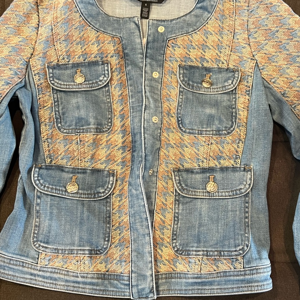 White House Black Market Blue and Orange Jean Jacket